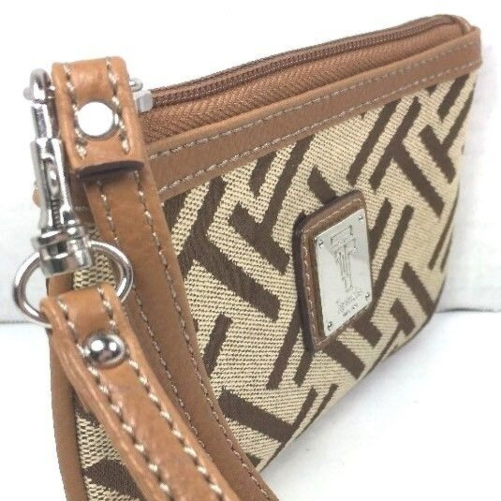 Tignanello Small Tan/Brown Fabric Wristlet Pouch